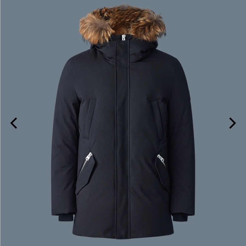Mackage Black Puffer Jacket with Fur-Trimmed Hood